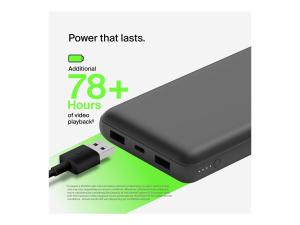 Belkin BOOST CHARGE - Banque d'alimentation - 20000 mAh - 15 Watt - 3 A - 3 connecteurs de sortie (24 pin USB-C, 2 x USB) - sur le câble : USB-C - noir - BPB012BTBK - Adaptateurs électriques et chargeurs