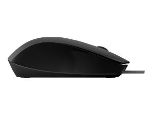 HP 150 - Souris - droitiers et gauchers - optique - filaire - USB - noir - pour HP 21, 22, 24, 27; Laptop 14s, 15, 15s, 17; Pavilion 13, 14, 15; Portable 24, 27, 32, TP01 - 240J6AA#ABB - Souris