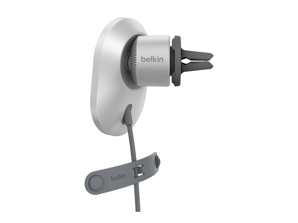 Belkin - Support de chargement sans fil de voiture - magnétique avec Qi2 + adaptateur d'alimentation de voiture - 15 Watt - Fast Charge - gris - WIC008BTGR-V2 - Batteries et adaptateurs d'alimentation pour téléphone cellulaire