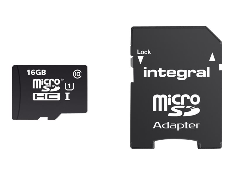 Integral UltimaPro - Carte mémoire flash (adaptateur microSDHC - SD inclus(e)) - 16 Go - UHS Class 1 / Class10 - microSDHC UHS-I - INMSDH16G10-90U1 - Cartes flash
