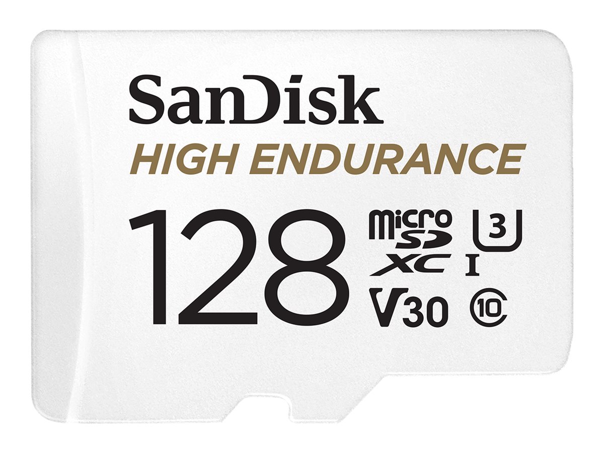 SanDisk High Endurance - Carte mémoire flash (adaptateur microSDXC vers SD inclus(e)) - 128 Go - Video Class V30 / UHS-I U3 / Class10 - microSDXC UHS-I - SDSQQNR-128G-GN6IA - Cartes flash