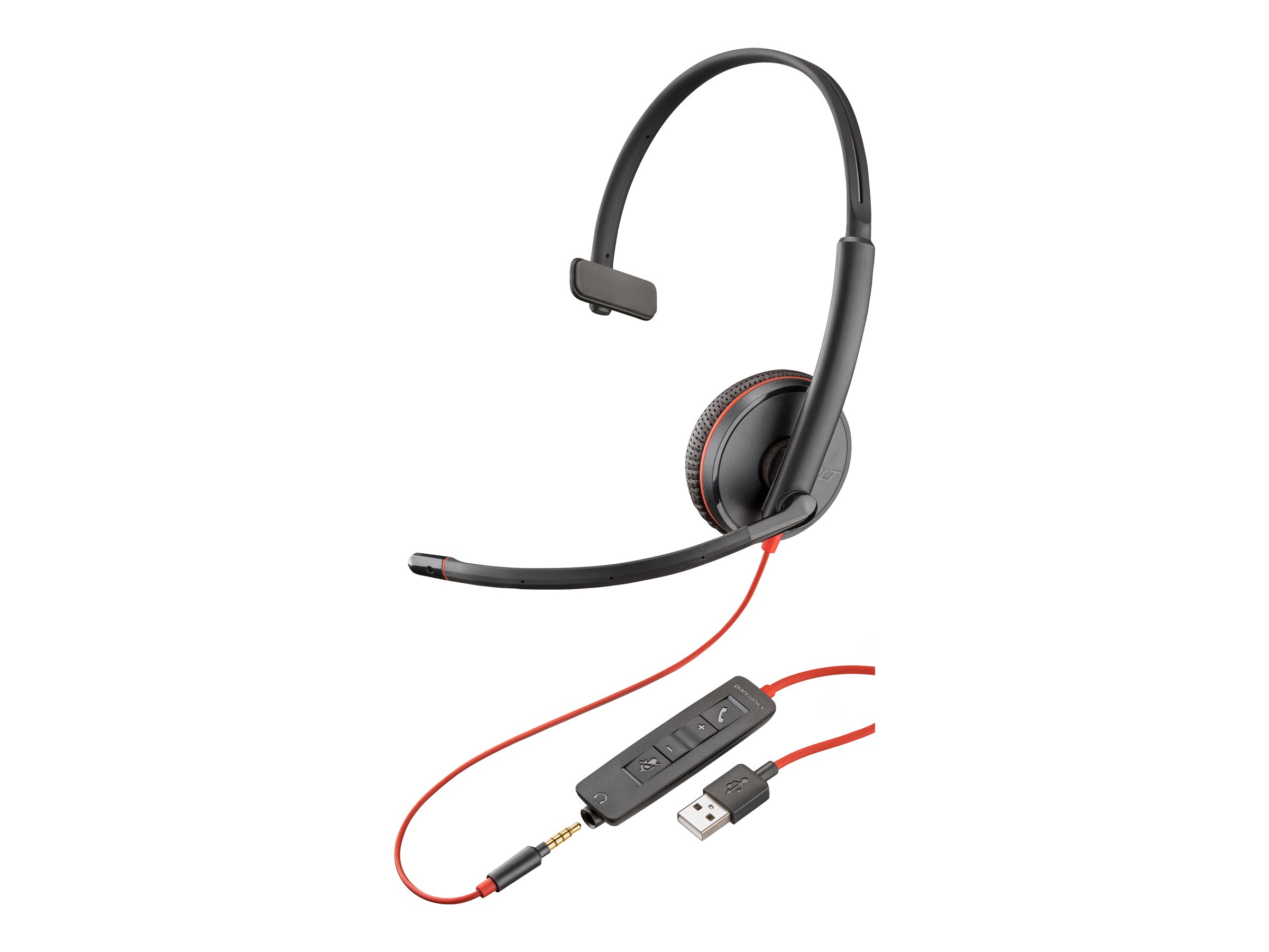 Poly Blackwire 3215 - Blackwire 3200 Series - micro-casque - sur-oreille - filaire - jack 3,5mm, USB-A - noir - Certifié Skype, Certifié Avaya, certifié Cisco Jabber - 80S06A6 - Écouteurs