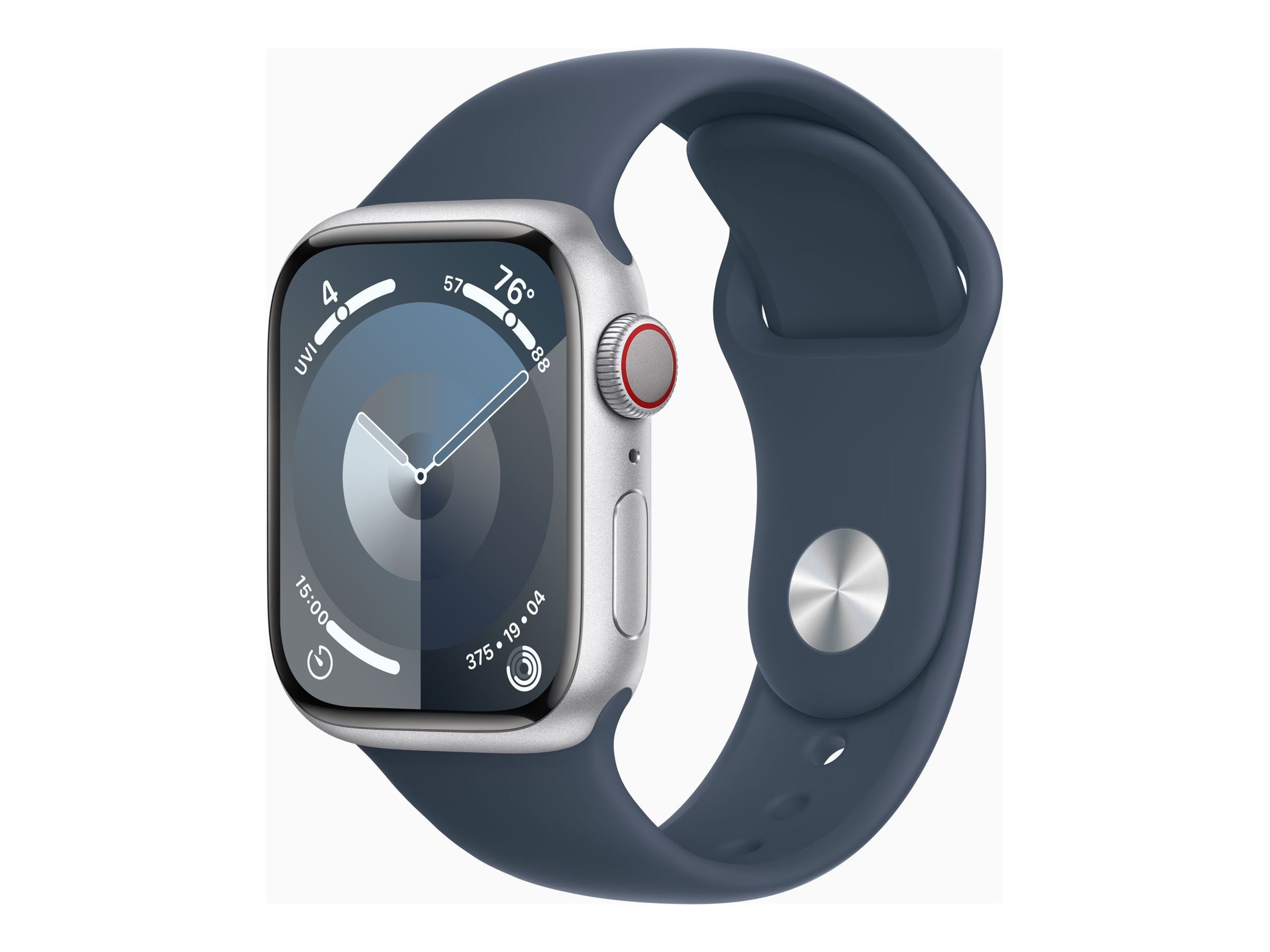 Apple Watch Series 9 (GPS + Cellular) - 41 mm - aluminium argenté - montre intelligente avec bande sport - fluoroélastomère - bleu orage - taille du bracelet : S/M - 64 Go - Wi-Fi, LTE, UWB, Bluetooth - 4G - 32.1 g - MRHV3QF/A - Montres intelligentes