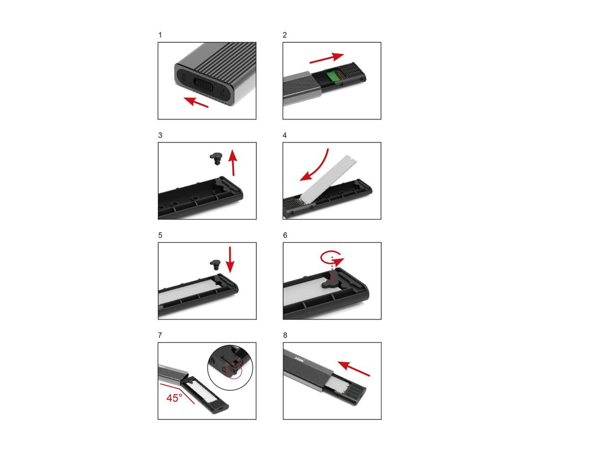 PORT Connect - Boitier externe - M.2 2230, M.2 2242, M.2 2260, M.2 2280 - M.2 NVMe Card / PCIe (NVMe) - USB-C - 900046 - Boîtiers pour disque dur