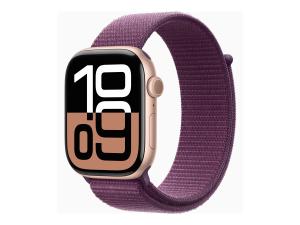 Apple Watch Series 10 (GPS) - 46 mm - aluminium rose or - montre intelligente avec boucle sport - deux couches de matières textiles tissées - lie-de-vin - taille du poignet : 130-200 mm - 64 Go - Wi-Fi 4, UWB, Bluetooth - 36.4 g - MWWV3QF/A - Montres intelligentes