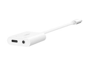 Belkin RockStar - USB-C vers jack de casque / adaptateur de charge - 24 pin USB-C mâle pour 24 pin USB-C, jack mini femelle - USB Power Delivery (60W) - NPA004btWH - Câbles spéciaux