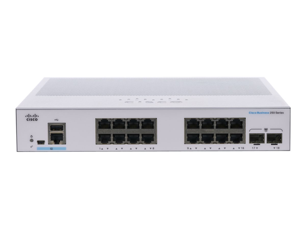 Cisco Business 250 Series CBS250-16T-2G - Commutateur - C3 - intelligent - 16 x 10/100/1000 + 2 x Gigabit SFP - Montable sur rack - CBS250-16T-2G-EU - Concentrateurs et commutateurs gigabit