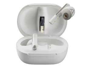 Poly Voyager Free 60+ UC - Écouteurs sans fil avec micro - intra-auriculaire - Bluetooth - Suppresseur de bruit actif - USB-A via adaptateur Bluetooth - blanc sable - certifié Zoom - 7Y8G5AA - Écouteurs