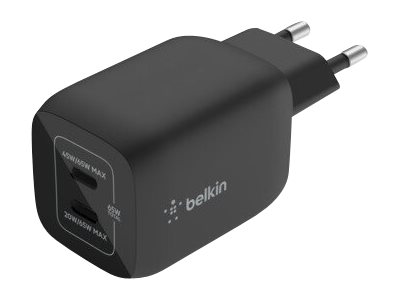 Belkin BoostCharge Pro - Adaptateur secteur - technologie PPS - 65 Watt - 3.25 A - Fast Charge, PD 3.0 - 2 connecteurs de sortie (24 pin USB-C) - noir - WCH013vfBK - Batteries et adaptateurs d'alimentation pour téléphone cellulaire