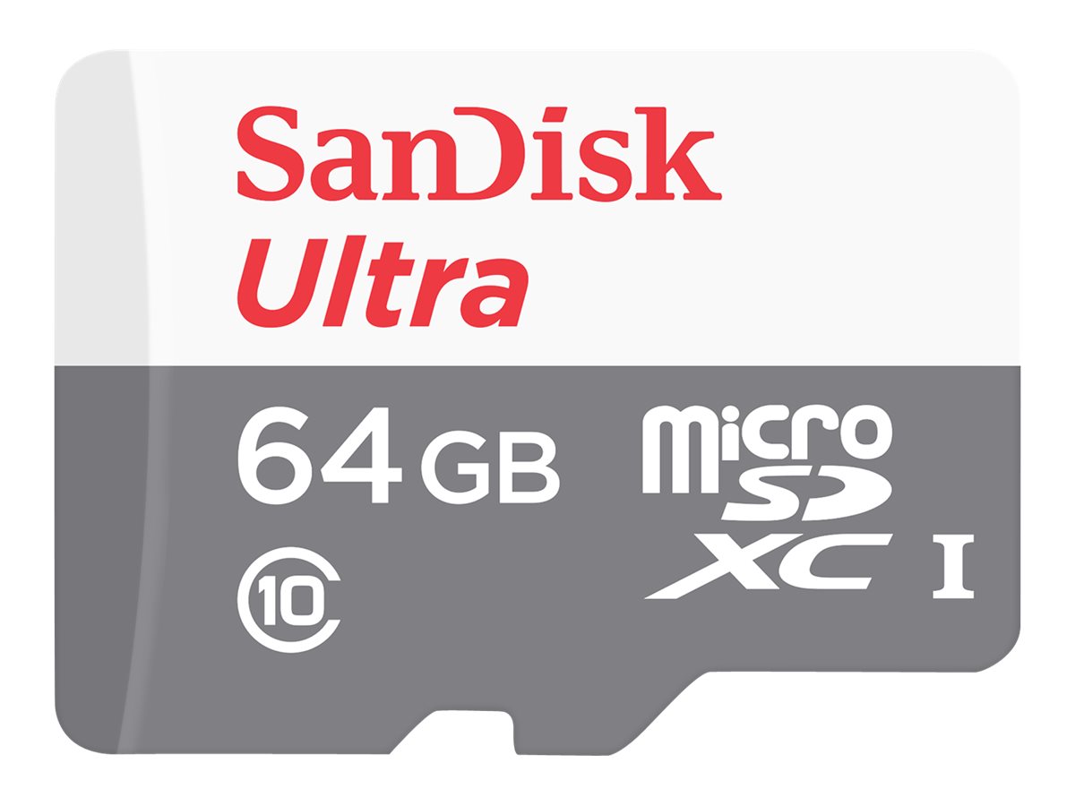 SanDisk Ultra - Carte mémoire flash (adaptateur microSDHC - SD inclus(e)) - 64 Go - Class 10 - microSDXC UHS-I - SDSQUNR-064G-GN3MA - Cartes flash