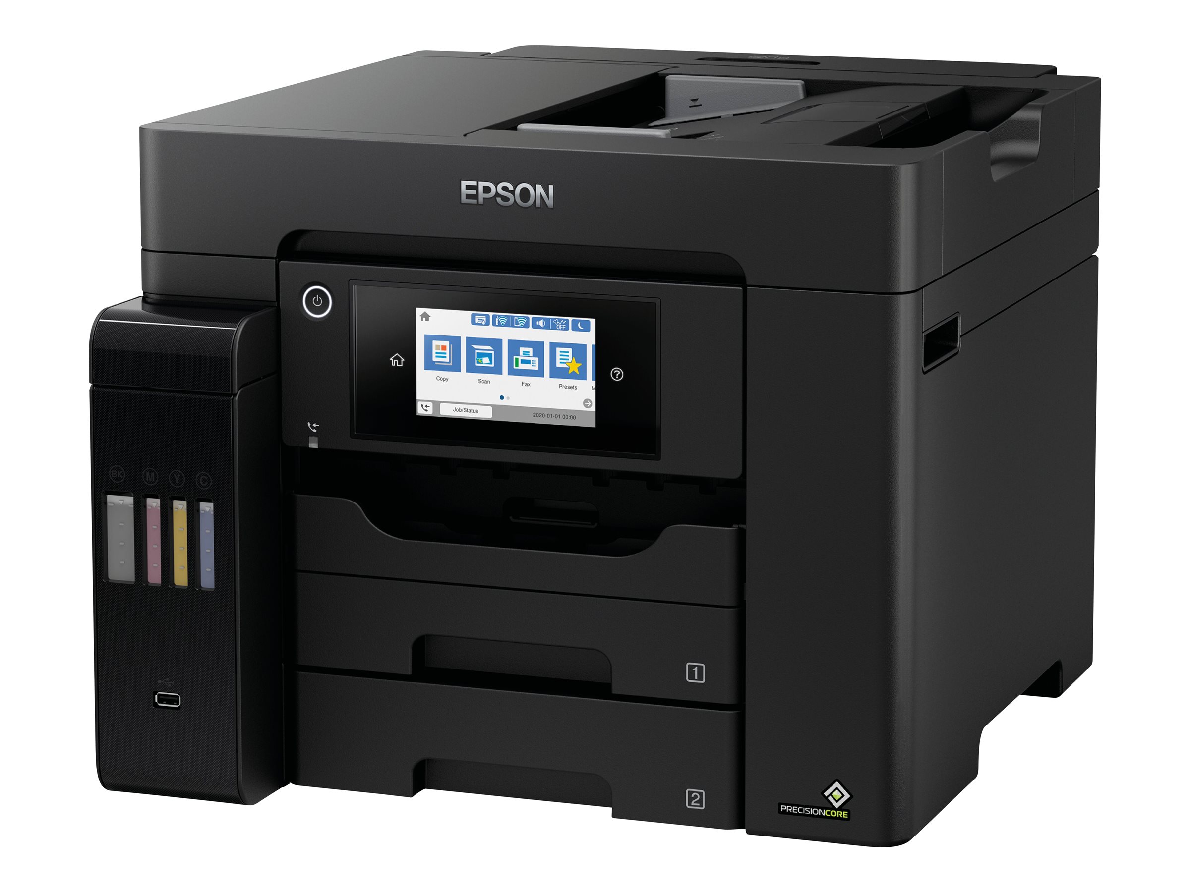 Epson EcoTank ET-5850 - Imprimante multifonctions - couleur - jet d'encre - A4 (210 x 297 mm) (original) - A4 (support) - jusqu'à 25 ppm (impression) - 550 feuilles - 33.6 Kbits/s - USB 2.0, LAN, Wi-Fi(ac) - noir - C11CJ29401 - Imprimantes multifonctions