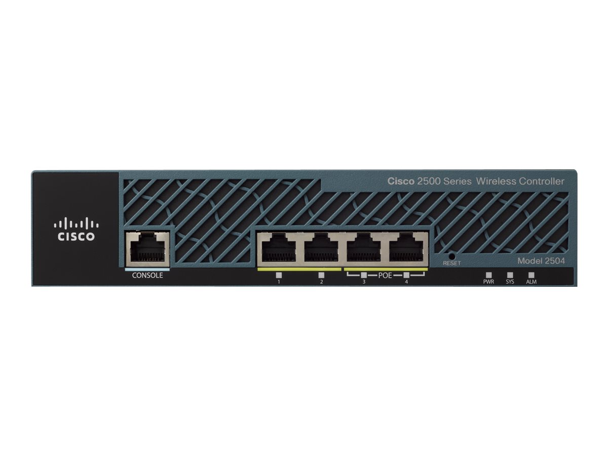 Cisco 2504 Wireless Controller - Périphérique d'administration réseau - 4 ports - 50 points d'accès gérés - 1GbE - 1U - AIR-CT2504-50-K9 - Points d'accès sans fil