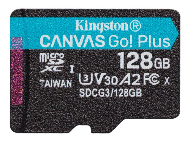 Kingston Canvas Go! Plus - Carte mémoire flash - 128 Go - A2 / Video Class V30 / UHS-I U3 / Class10 - microSDXC UHS-I - SDCG3/128GBSP - Cartes flash