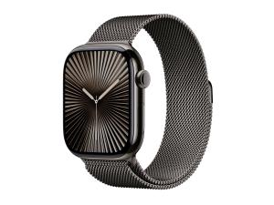 Apple Watch Series 10 (GPS + Cellular) - 46 mm - ardoise titane - montre intelligente avec boucle milanaise - maille en acier inox - ardoise - taille du bracelet : S/M - 64 Go - LTE, Wi-Fi 4, UWB, Bluetooth - 4G - 41.7 g - MC7R4QF/A - Montres intelligentes