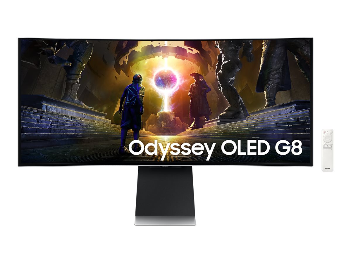 Samsung Odyssey OLED G8 S34DG850SU - G85SD Series - moniteur OLED - Intelligent - jeux - incurvé - 34" - 3440 x 1440 UWQHD @ 175 Hz - 250 cd/m² - 1000000:1 - HDR10+ Gaming, HDR10+, HDR10 - 0.03 ms - 2xHDMI, DisplayPort - haut-parleurs - argent - LS34DG850SUXEN - Écrans d'ordinateur