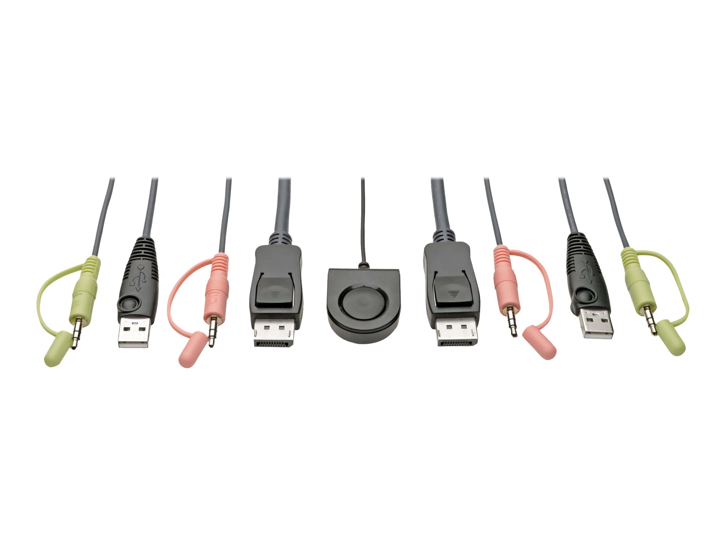 Tripp Lite 2-Port DisplayPort 1.1/USB KVM Switch with Audio/Video, Built-In Cables, USB Peripheral Sharing - Commutateur écran-clavier-souris/audio/USB - 2 x KVM / audio / USB - 1 utilisateur local - de bureau - B032-DPUA2 - Commutateurs KVM
