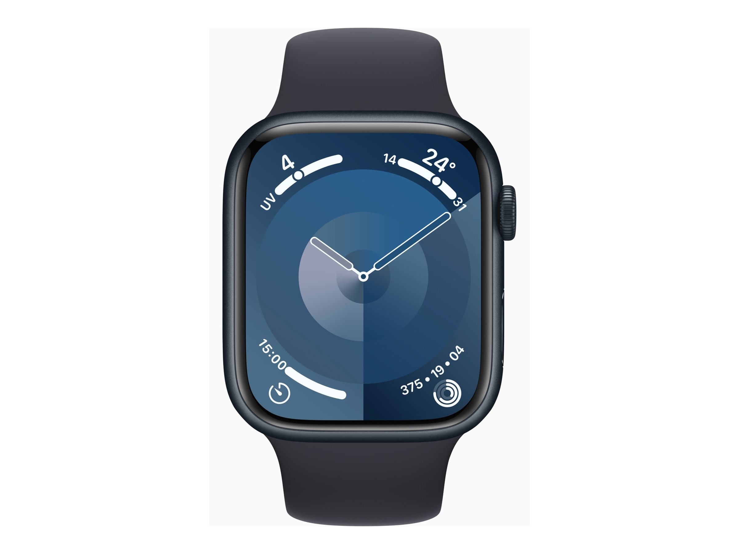Apple Watch Series 9 (GPS) - 45 mm - aluminium minuit - montre intelligente avec bande sport - fluoroélastomère - minuit - taille du bracelet : M/L - 64 Go - Wi-Fi, UWB, Bluetooth - 38.7 g - MR9A3QF/A - Montres intelligentes