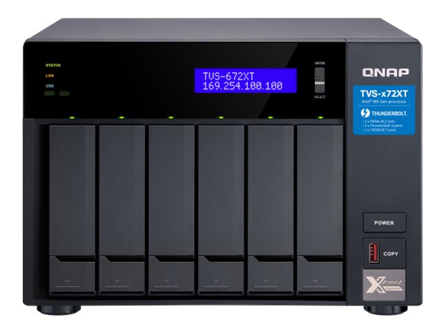 QNAP TVS-672XT - Serveur NAS - 6 Baies - SATA 6Gb/s - RAID RAID 0, 1, 5, 6, 10, 50, JBOD - RAM 8 Go - Gigabit Ethernet / 10 Gigabit Ethernet / Thunderbolt 3 - iSCSI support - TVS-672XT-I3-8G - NAS