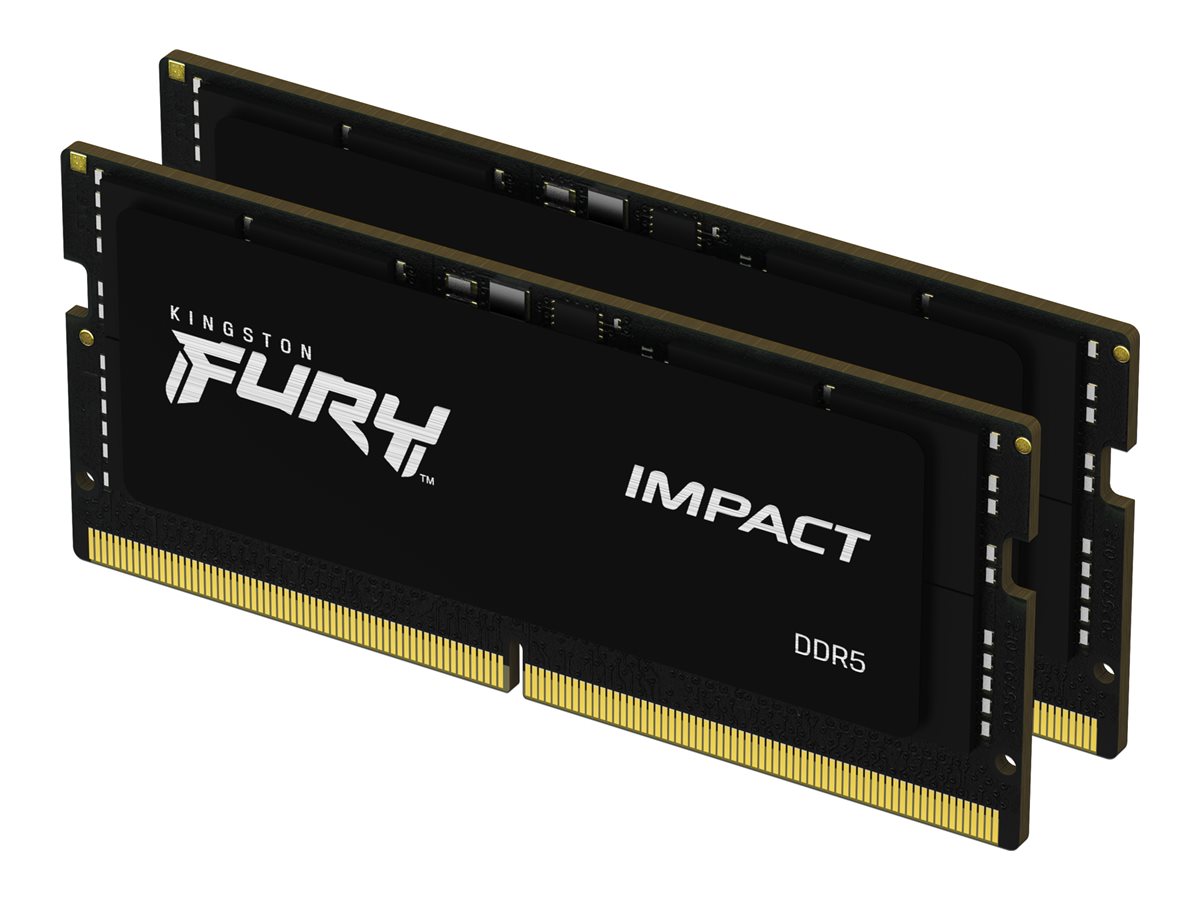 Kingston FURY Impact - DDR5 - kit - 32 Go: 2 x 16 Go - SO DIMM 262 broches - 6400 MHz / PC5-51200 - CL38 - 1.35 V - on-die ECC - KF564S38IBK2-32 - DDR5