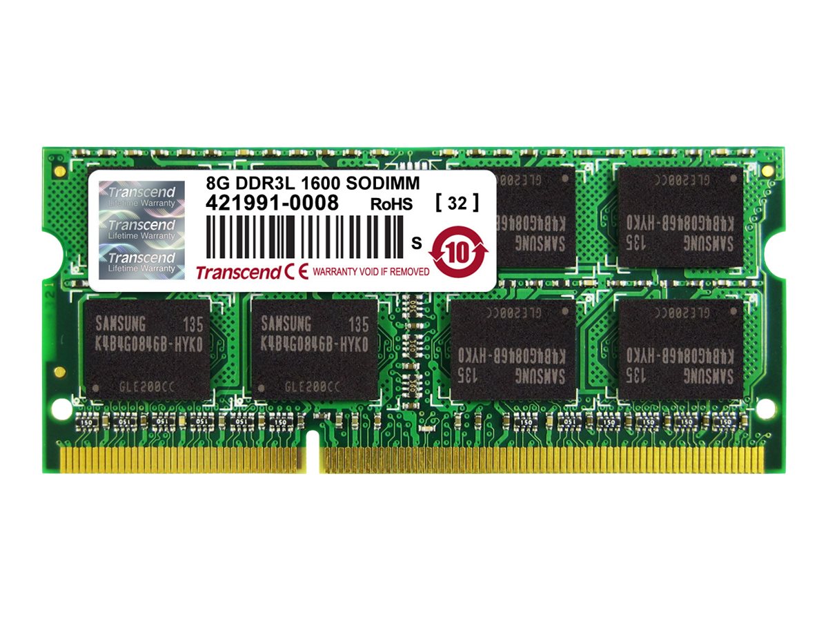 Transcend - DDR3L - module - 8 Go - SO DIMM 204 broches - 1600 MHz / PC3L-12800 - CL11 - 1.35 V - mémoire sans tampon - non ECC - pour HP Portable 14, 15, 17; ProBook 430 G1, 440 G0, 450 G0, 455 G1, 470 G0, 470 G1 - TS1GSK64W6H - Mémoire pour ordinateur portable