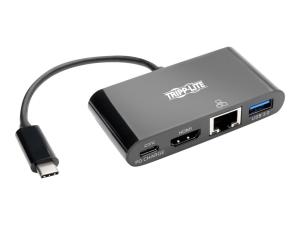 Tripp Lite USB C to HDMI Multiport Video Adapter Converter w/ USB-A Hub, USB-C PD Charging, Gigabit Ethernet Port, USB Type C to HDMI, USB Type-C - Station d'accueil - USB-C - HDMI - 1GbE - U444-06N-HGUB-C - Stations d'accueil pour ordinateur portable