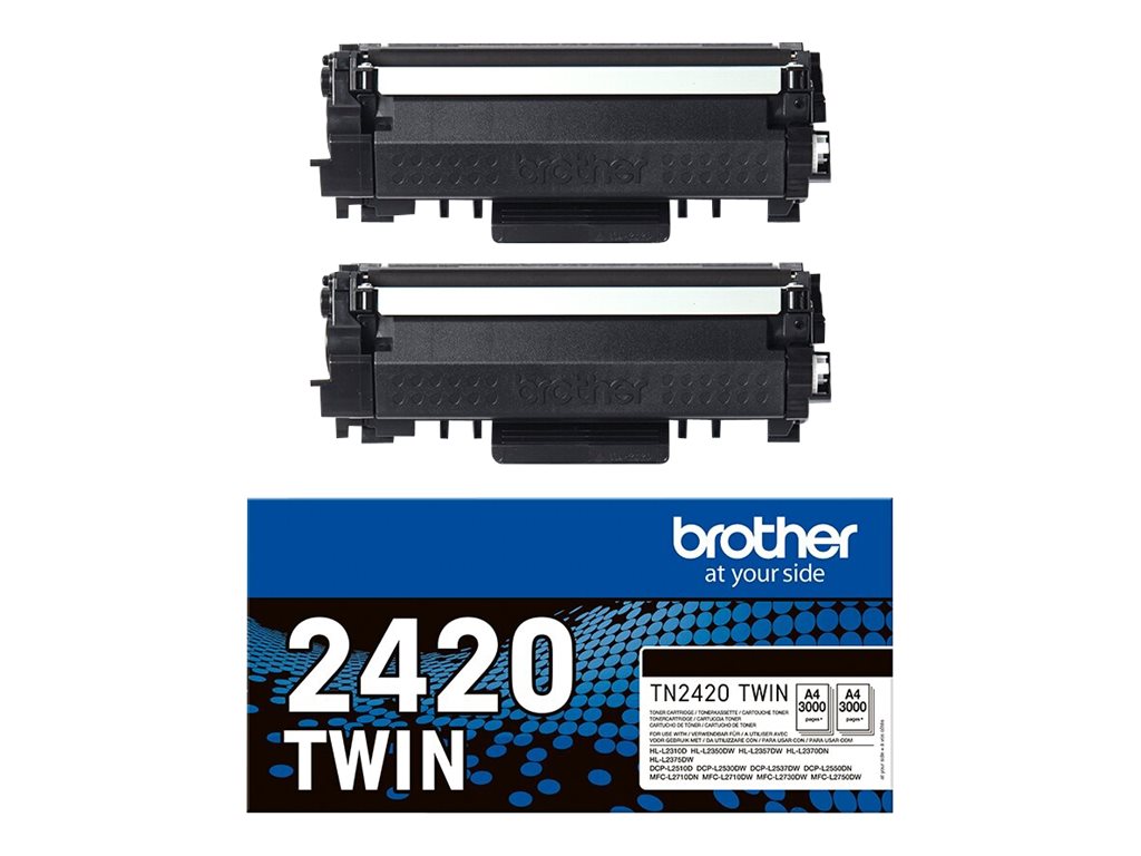 Brother TN2420 TWIN - Pack de 2 - à rendement élevé - noir - original - cartouche de toner - pour Brother DCP-L2510, L2530, L2537, L2550, HL-L2350, L2370, L2375, MFC-L2713, L2730, L2750 - TN2420TWIN - Cartouches de toner