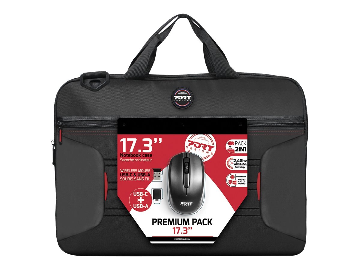 PORT Designs - Premium Pack - sacoche pour ordinateur portable - 17.3" - avec souris optique sans fil 1 000 dpi USB-C et USB-A - 501874 - Sacoches pour ordinateur portable