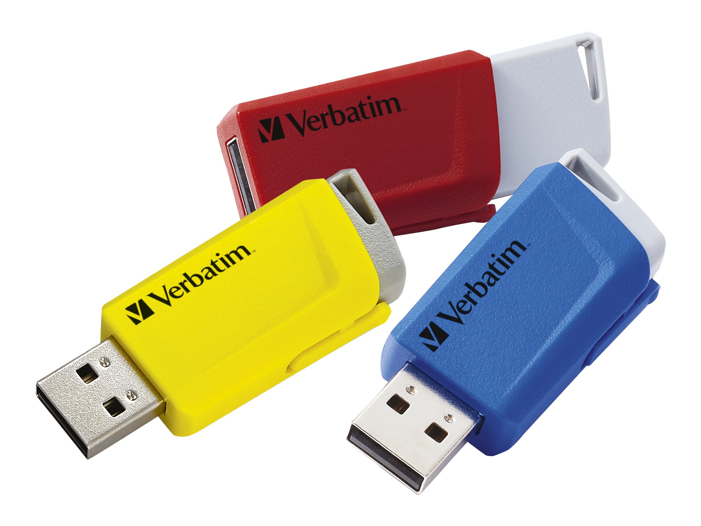 Verbatim Store 'n' Click - Clé USB - 16 Go - USB 3.2 Gen 1 - bleu, jaune, rouge (pack de 3) - 49306 - Lecteurs flash