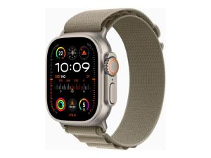 Apple Watch Ultra 2 - 49 mm - titane - montre intelligente avec Boucle Alpine - textile - olive - taille du bracelet : L - 64 Go - LTE, Wi-Fi, Bluetooth, UWB - 4G - 61.4 g - MRF03NF/A - Montres intelligentes