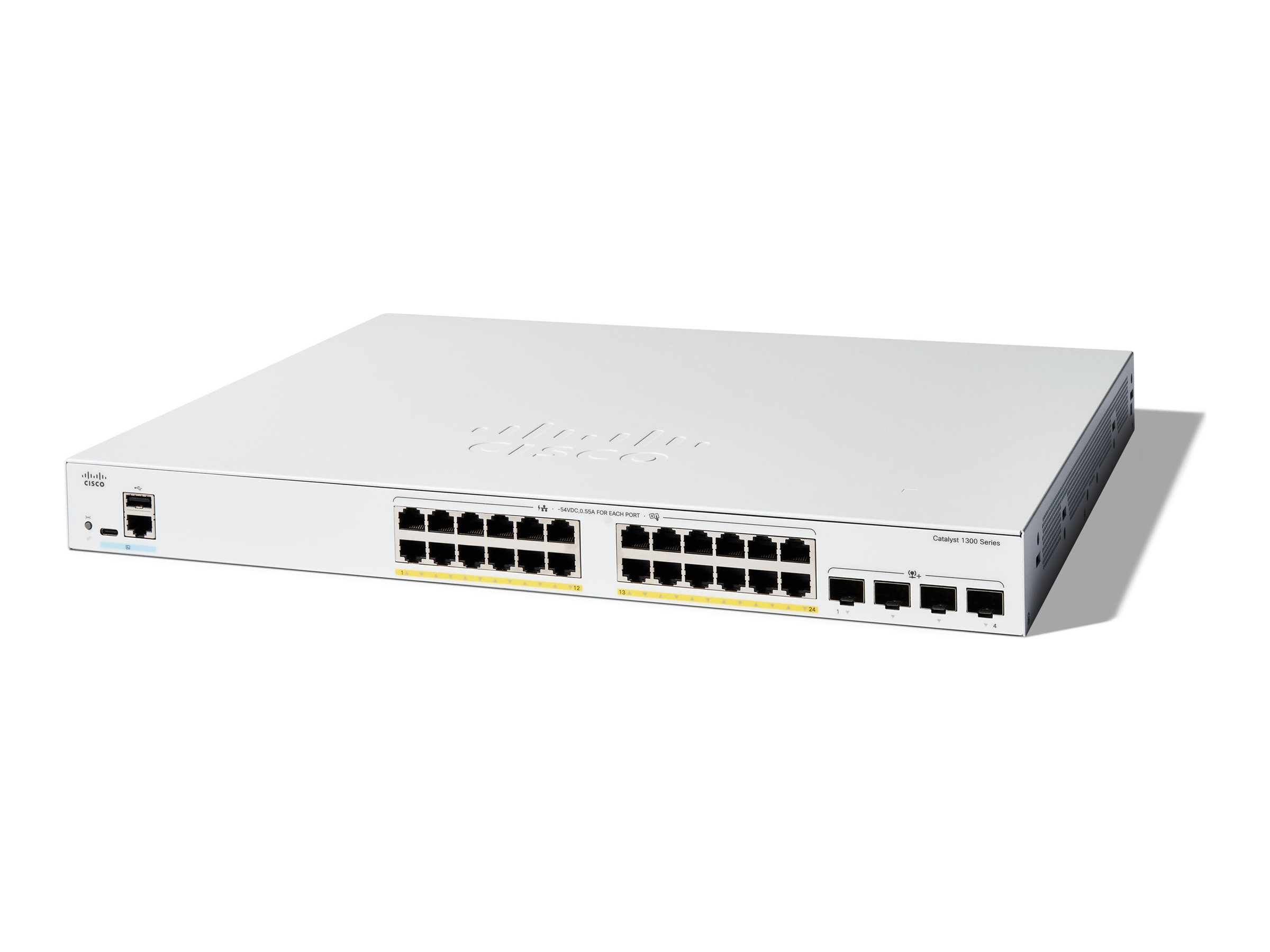 Cisco Catalyst 1300-24FP-4X - Commutateur - C3 - Géré - 24 x 10/100/1000 (PoE+) + 4 x 10 Gigabit SFP+ - Montable sur rack - PoE+ (375 W) - C1300-24FP-4X - Concentrateurs et commutateurs gigabit