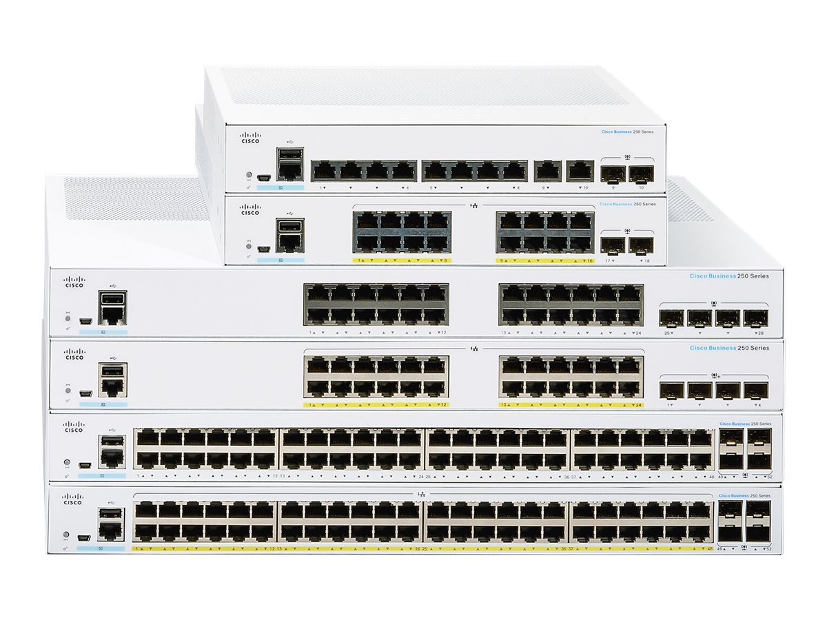 Cisco Business 250 Series CBS250-8P-E-2G - Commutateur - C3 - intelligent - 8 x 10/100/1000 (PoE+) + 2 x combo Gigabit Ethernet / SFP Gigabit - Montable sur rack - PoE+ (67 W) - CBS250-8P-E-2G-EU - Concentrateurs et commutateurs gigabit