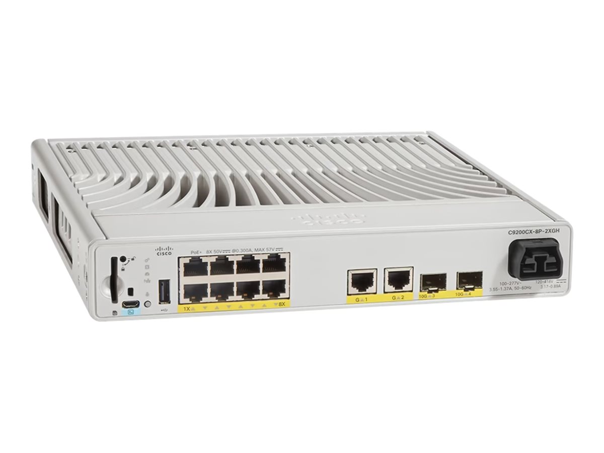 Cisco Catalyst 9200CX - Network Advantage - commutateur - compact - C3 - Géré - 8 x 10/100/1000 (PoE+) + 2 x 1000Base-T + 2 x SFP+ 10 Go (liaison montante) - Montable sur rack - PoE+ (240 W) - C9200CX-8P-2XGH-A - Concentrateurs et commutateurs gigabit