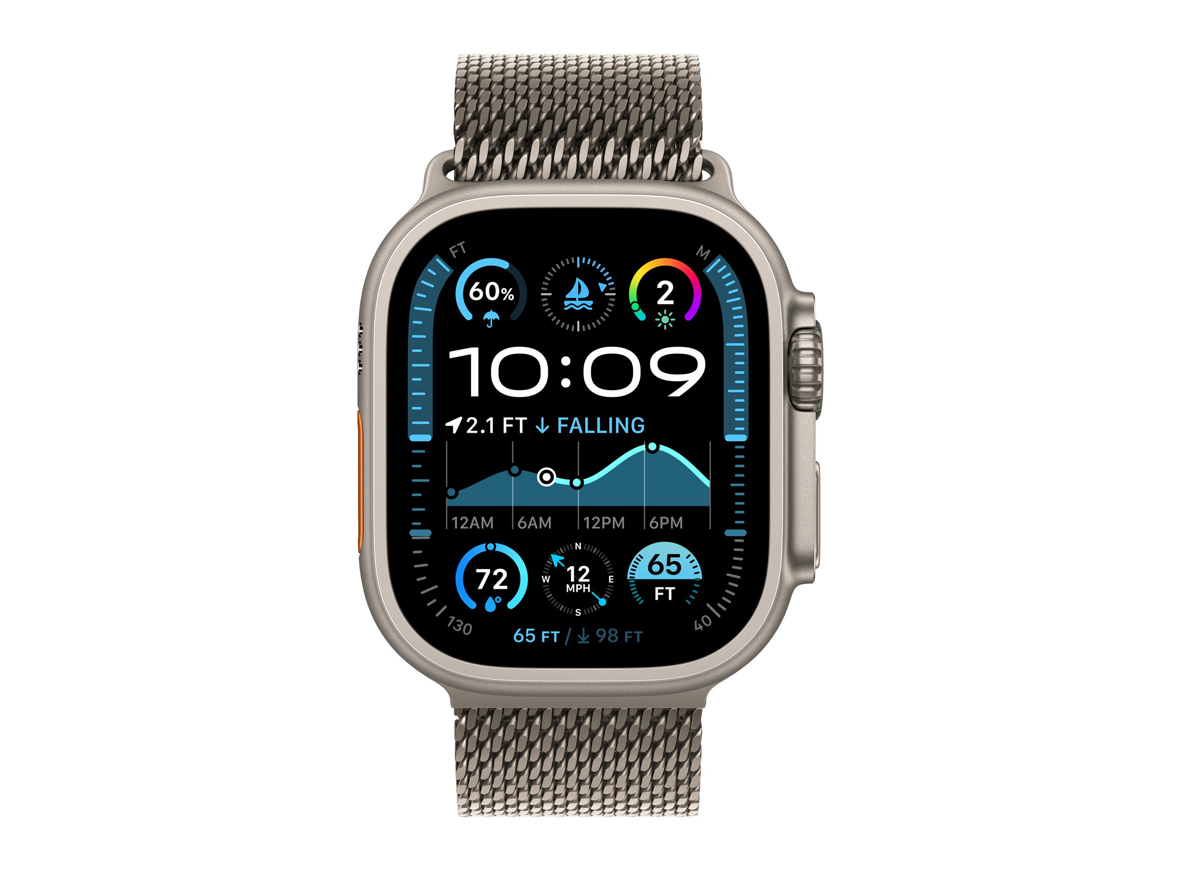 Apple Watch Ultra 2 - 49 mm - titanium naturel - montre intelligente avec boucle milanaise - taille du bracelet : M - 64 Go - LTE, Wi-Fi 4, UWB, Bluetooth - 4G - 61.4 g - MX5R3NF/A - Montres intelligentes