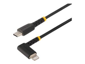 StarTech.com 6ft (2m) Durable USB-C to Lightning Cable - Right-Angled Heavy Duty Aramid Fiber USB Type-C to Lightning Charging/Sync Cord - Apple MFi Certified - Rugged iPhone Lightning Cable - Câble Lightning - 24 pin USB-C mâle pour Lightning mâle - 2 m - noir - RUSB2CLTMM2MR - Câbles spéciaux