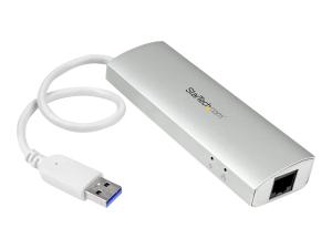 StarTech.com Hub USB 3.0 portable à 3 ports avec Gigabit Ethernet - Concentrateur USB 3.0 GbE avec boîtier en aluminium et câble intégré - Concentrateur (hub) - 3 x SuperSpeed USB 3.0 + 1 x 10/100/1000 - ST3300G3UA - Concentrateurs USB