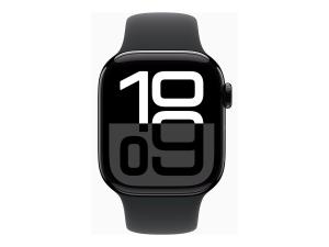 Apple Watch Series 10 (GPS) - 42 mm - aluminium noir jais - montre intelligente avec bande sport - fluoroélastomère - noir - taille du bracelet : S/M - 64 Go - Wi-Fi 4, UWB, Bluetooth - 30 g - MWWE3QF/A - Montres intelligentes