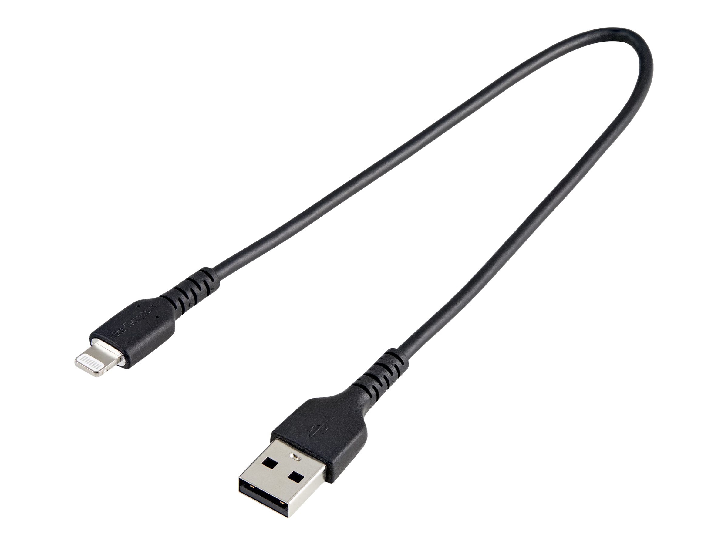StarTech.com Câble USB-A vers Lightning Noir Robuste 30cm - Câble de Charge/Synchronisation de Type A vers Lightning en Fibre Aramide -  iPad/iPhone 12 - Certifié Apple MFi (RUSBLTMM30CMB) - Câble Lightning - USB mâle pour Lightning mâle - 30 cm - noir - RUSBLTMM30CMB - Câbles spéciaux