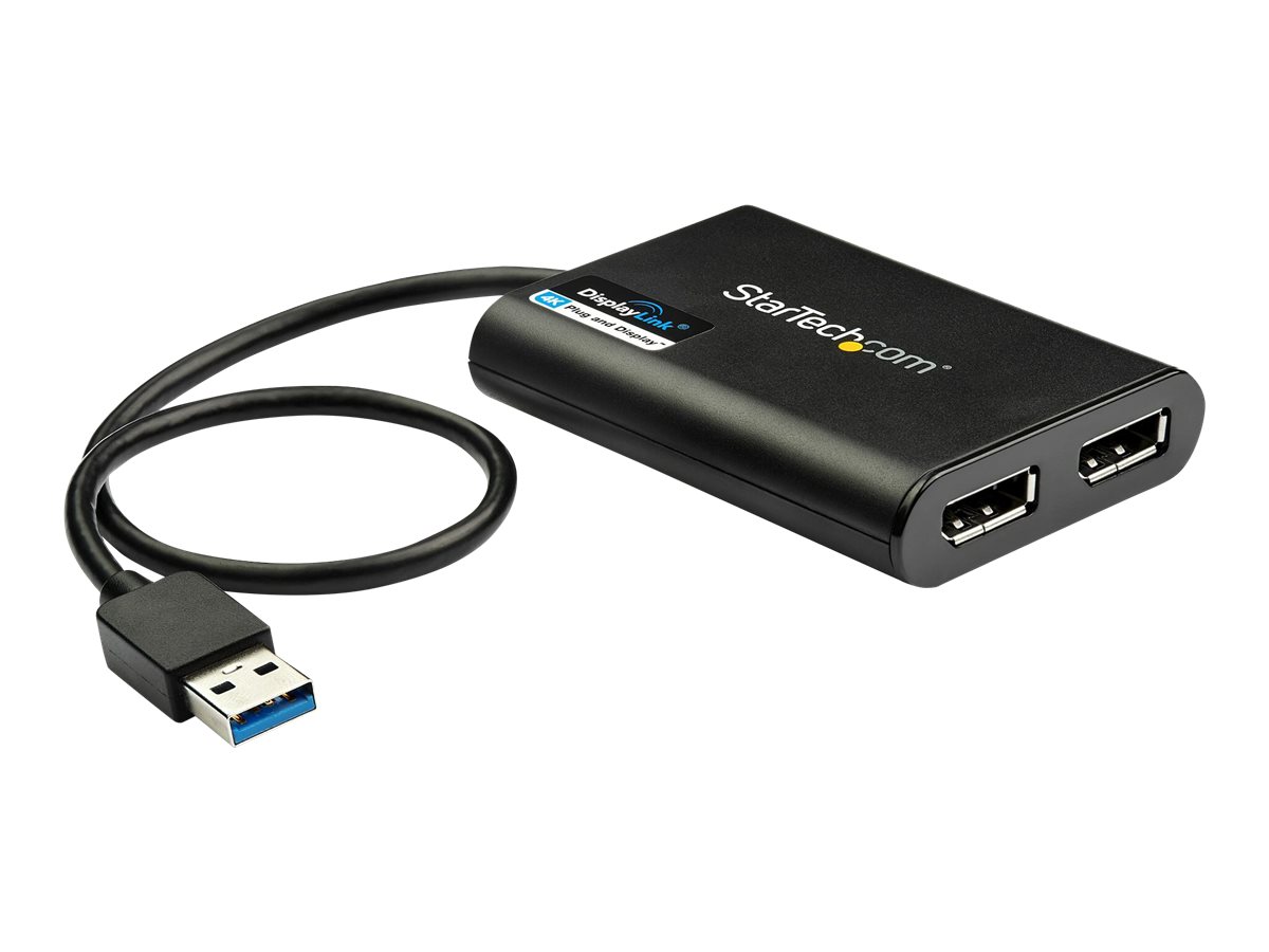 StarTech.com Adaptateur USB 3.0 vers double DisplayPort 4K 60 Hz - Carte graphique externe USB 3.0 vers 2 ports DP (USB32DP24K60) - Adaptateur DisplayPort - USB type A (M) pour DisplayPort (F) - USB 3.0 - 30 cm - support 4K60Hz (4096 x 2160) - noir - USB32DP24K60 - Câbles vidéo
