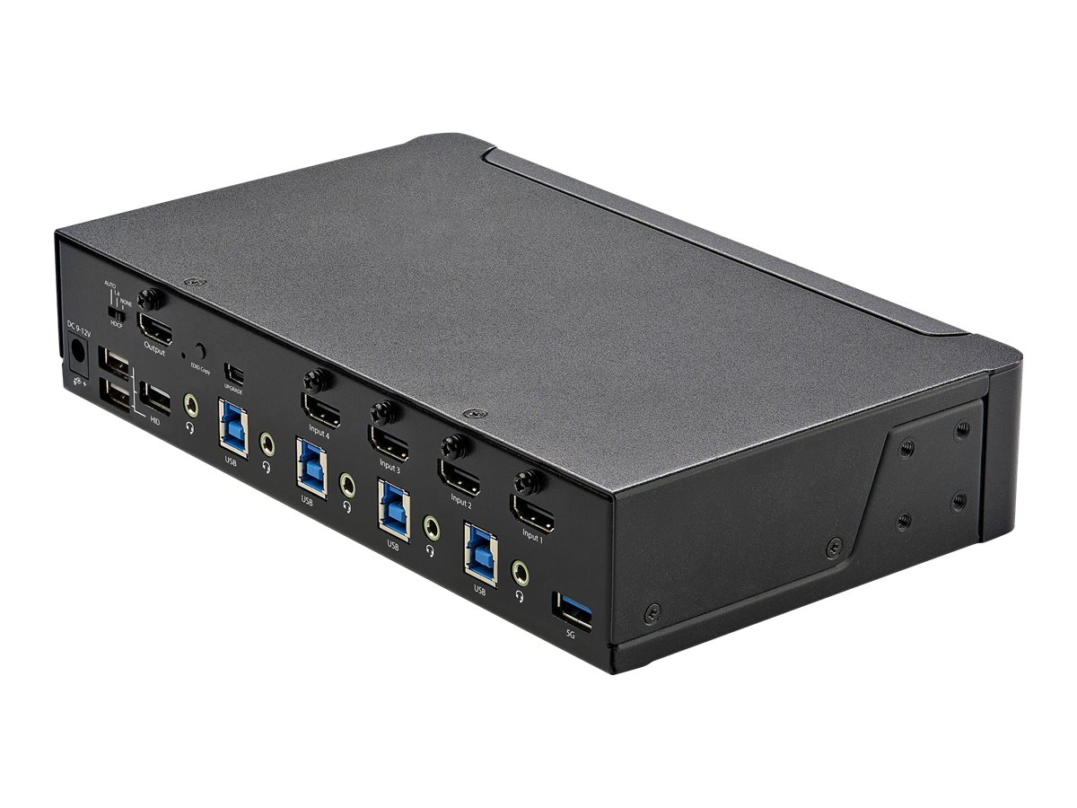 StarTech.com Commutateur KVM HDMI à 4 Ports - 1 Moniteur 4K 60Hz Ultra HDR - KVM de Bureau HDMI 2.0 avec Hub USB 3.0 à 2 Ports (5Gbps) et 4x USB 2.0 HID, Audio - TAA (SV431HU34K6) - Commutateur écran-clavier-souris/audio - 4 x KVM / audio - 1 utilisateur local - de bureau, Montable sur rack - Conformité TAA - SV431HU34K6 - Commutateurs KVM