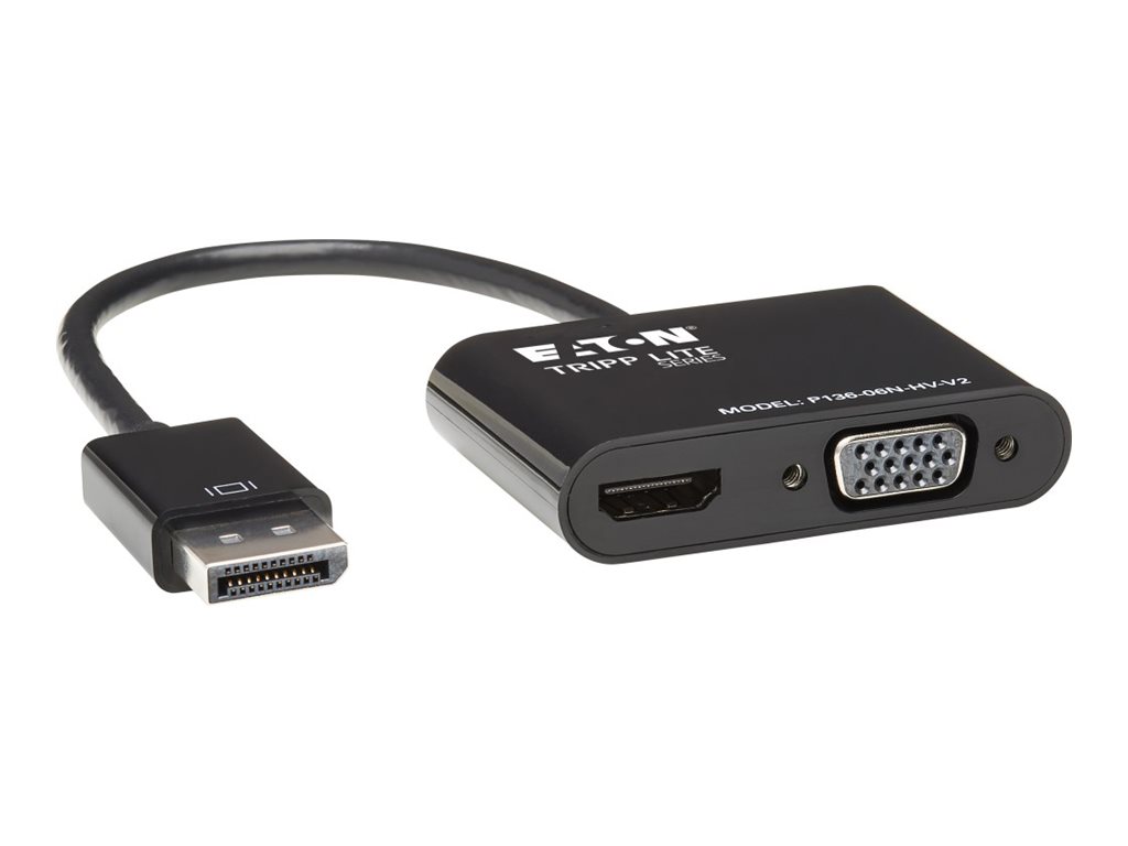 Eaton Tripp Lite Series DisplayPort to HDMI VGA Adapter Converter 4K x 2K @ 24/30Hz DP to HDMI VGA DPort 1.2 - Convertisseur vidéo - DisplayPort - HDMI, VGA - noir - P136-06N-HV-V2 - Convertisseurs vidéo