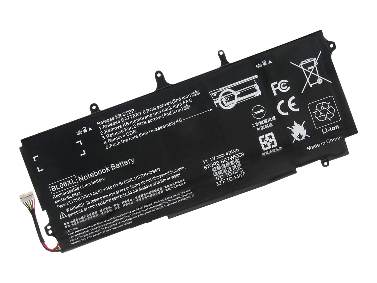 DLH - Batterie de portable (standard) (équivalent à : HP 722297-005, HP BL06, HP BL06XL, HP HSTNN-IB5D, HP HSTNN-DB5D, HP HSTNN-W02C, HP 722236-2C1, HP 722236-171) - lithium-polymère - 6 cellules - 3750 mAh - 42 Wh - noir - pour HP EliteBook Folio 1040 G1, 1040 G2 - HERD1783-B042Q3 - Batteries spécifiques