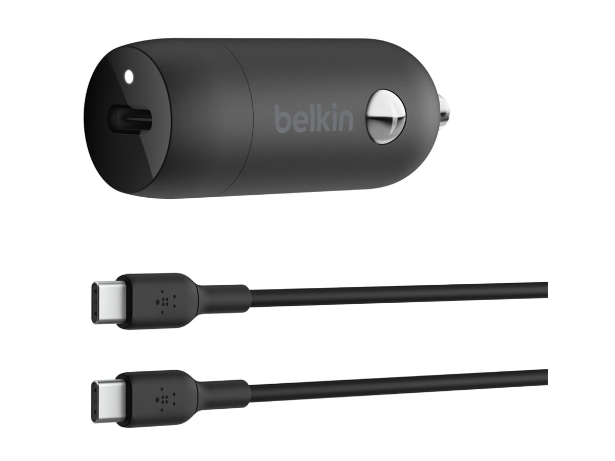 Belkin BOOST CHARGE - Adaptateur d'alimentation pour voiture - 30 Watt - 3 A - Fast Charge, Power Delivery 3.1 (24 pin USB-C) - noir - CCA004BT1MBK-B6 - Batteries et adaptateurs d'alimentation pour téléphone cellulaire