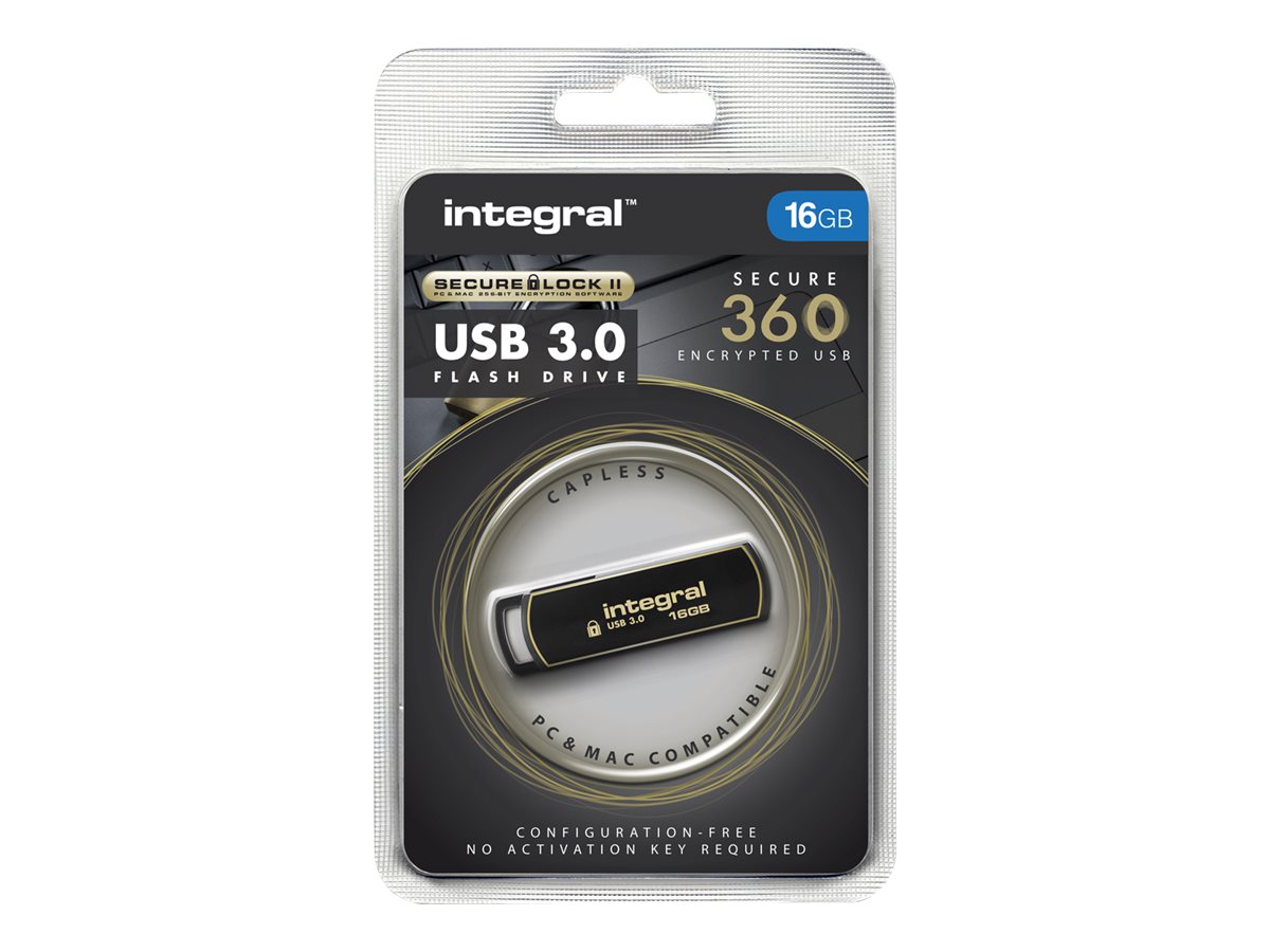 Integral Secure 360 - Clé USB - 16 Go - USB 3.0 - Noir élégant - INFD16GB360SEC3.0 - Lecteurs flash