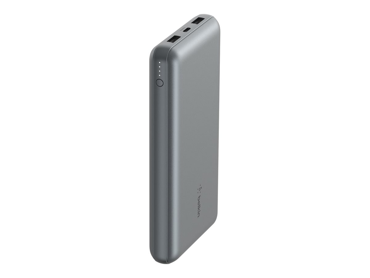 Belkin BOOST CHARGE - Banque d'alimentation - 20000 mAh - 15 Watt - 3 A - 3 connecteurs de sortie (2 x USB, 24 pin USB-C) - sur le câble : USB-C - gris sidéral - BPB012BTGY - Batteries spécifiques