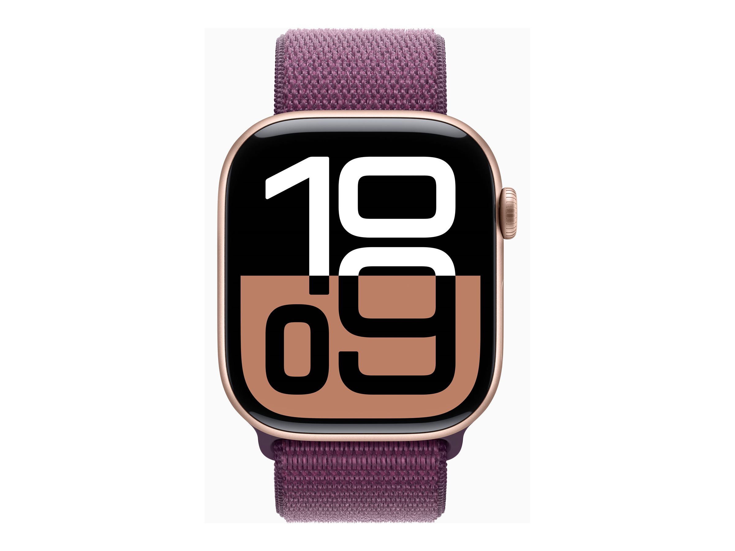 Apple Watch Series 10 (GPS) - 46 mm - aluminium rose or - montre intelligente avec boucle sport - deux couches de matières textiles tissées - lie-de-vin - taille du poignet : 130-200 mm - 64 Go - Wi-Fi 4, UWB, Bluetooth - 36.4 g - MWWV3QF/A - Montres intelligentes