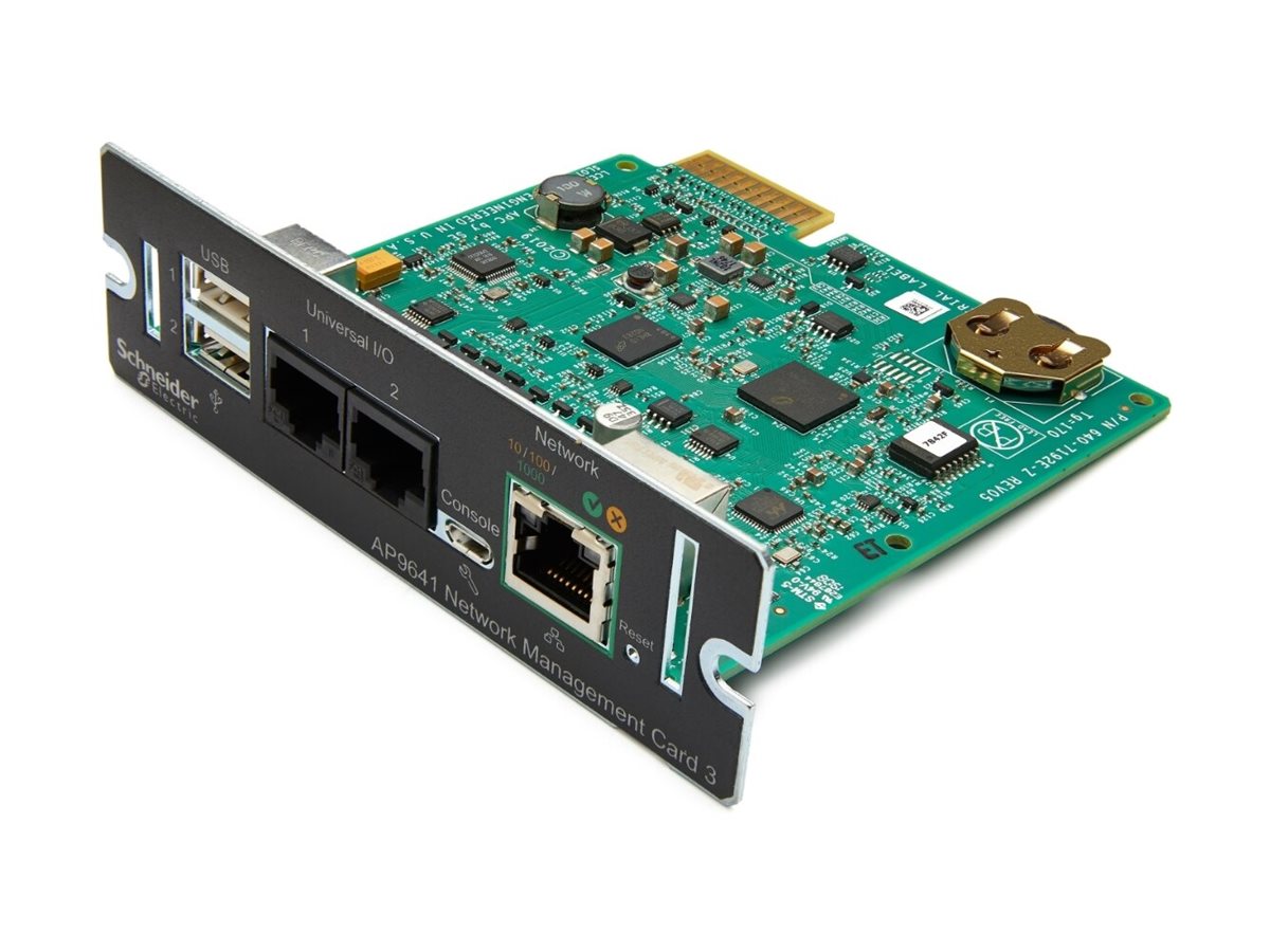 Carte de gestion réseau APC 3 avec l'arrêt du réseau PowerChute et la surveillance de l'environnement - Carte de supervision distante - 1GbE - 1000Base-T - pour P/N: SMTL2200RM2UC, SMTL3000RM2UC, SMTL3000RM2UCNC, SRTL10KRM4UT, SRTL8KRM4UT - AP9641 - Cartes de contrôleur héritées