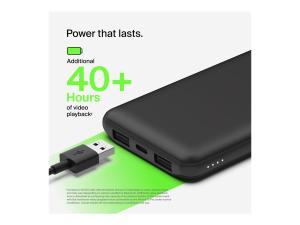 Belkin BOOST CHARGE - Banque d'alimentation - 10000 mAh - 15 Watt - 3 connecteurs de sortie (24 pin USB-C, 2 x USB) - noir - BPB011BTBK - Adaptateurs électriques et chargeurs