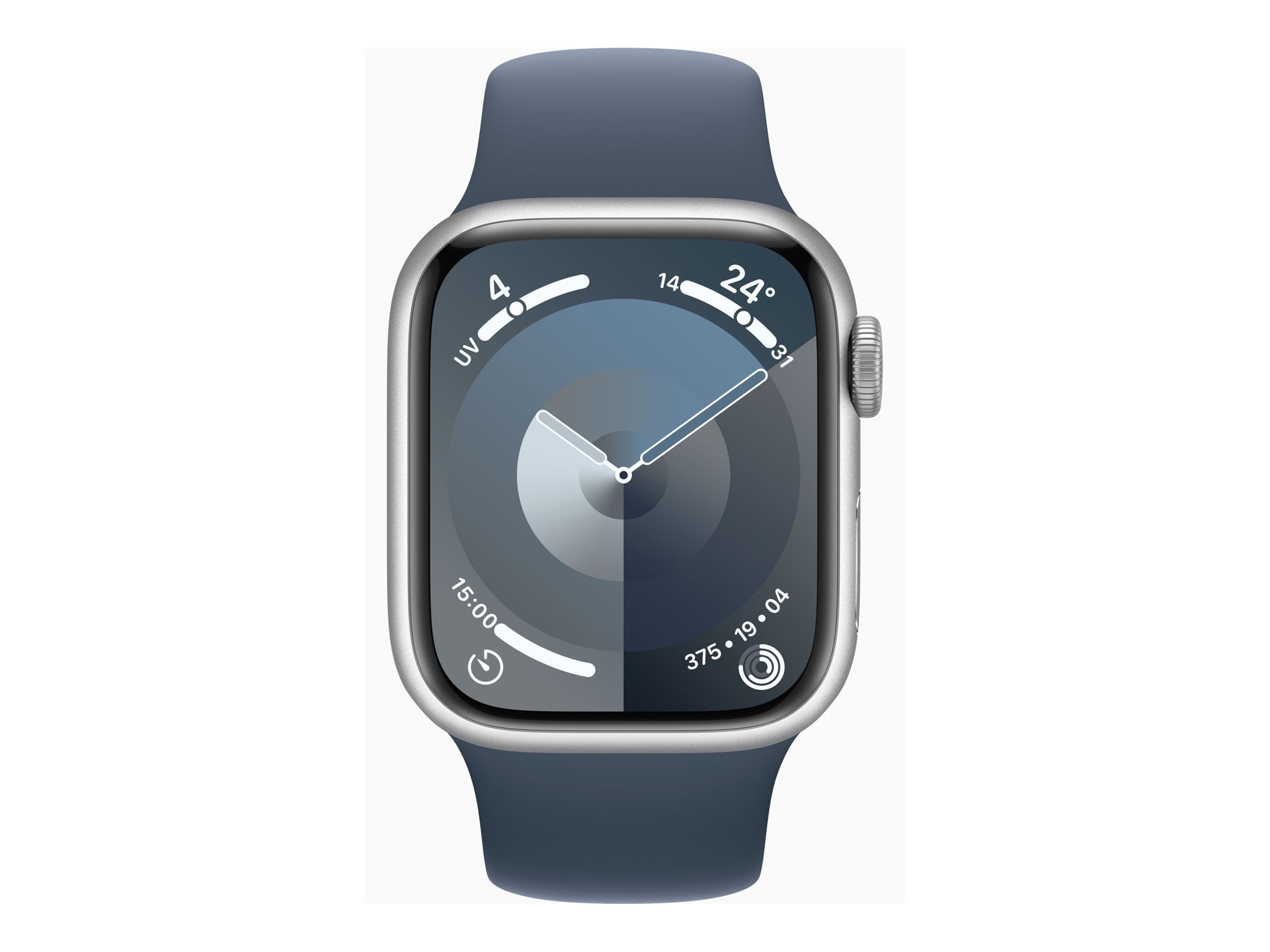 Apple Watch Series 9 (GPS) - 41 mm - aluminium argenté - montre intelligente avec bande sport - fluoroélastomère - bleu orage - taille du bracelet : S/M - 64 Go - Wi-Fi, UWB, Bluetooth - 31.9 g - MR903QF/A - Montres intelligentes