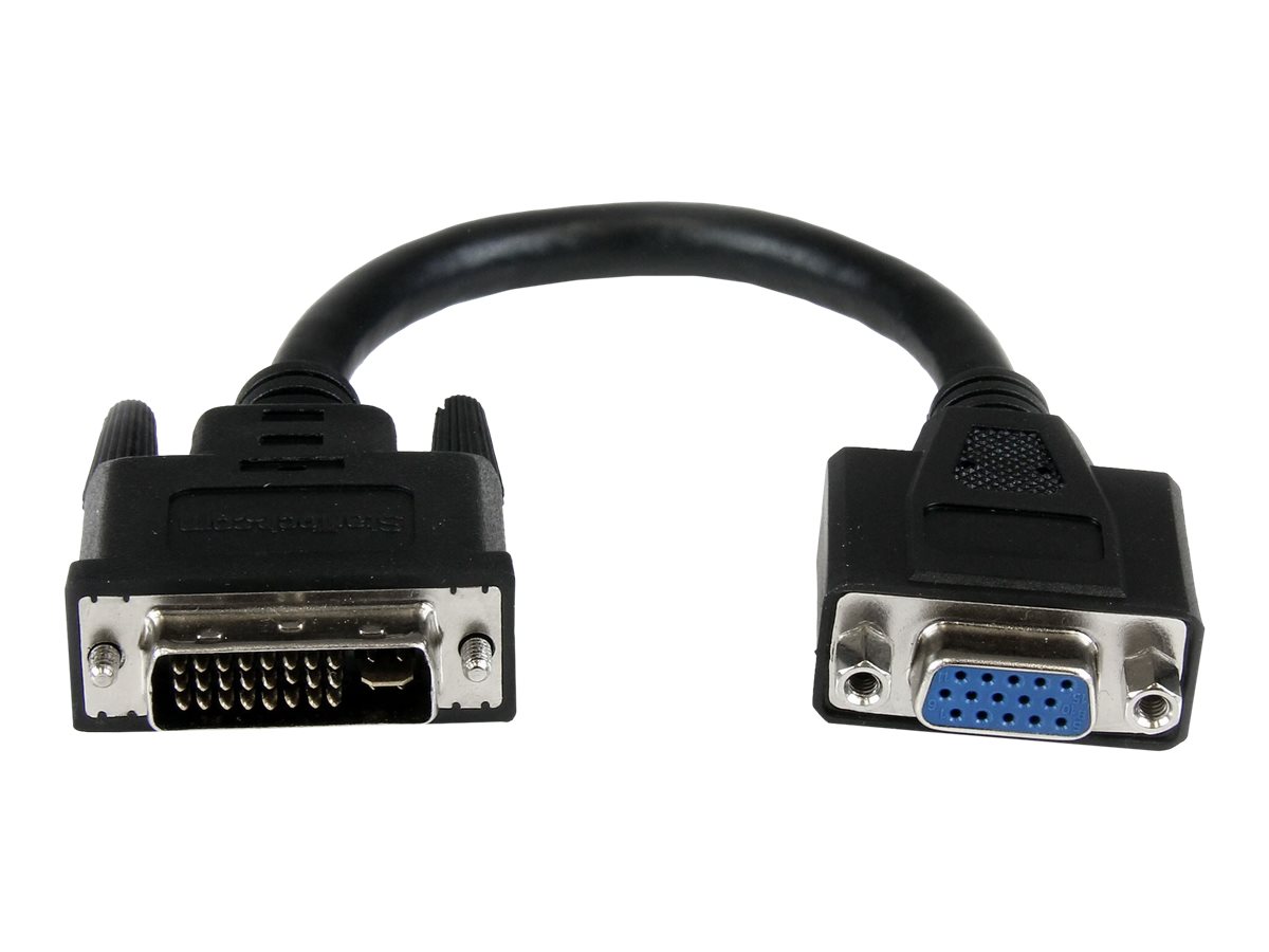 StarTech.com Câble adaptateur DVI vers VGA de 20cm - Convertisseur DVI-I vers HD15 - Mâle / Femelle - Noir - Adaptateur VGA - DVI-I (M) pour HD-15 (VGA) (F) - 20 cm - vis moletées - noir - DVIVGAMF8IN - Câbles pour périphérique