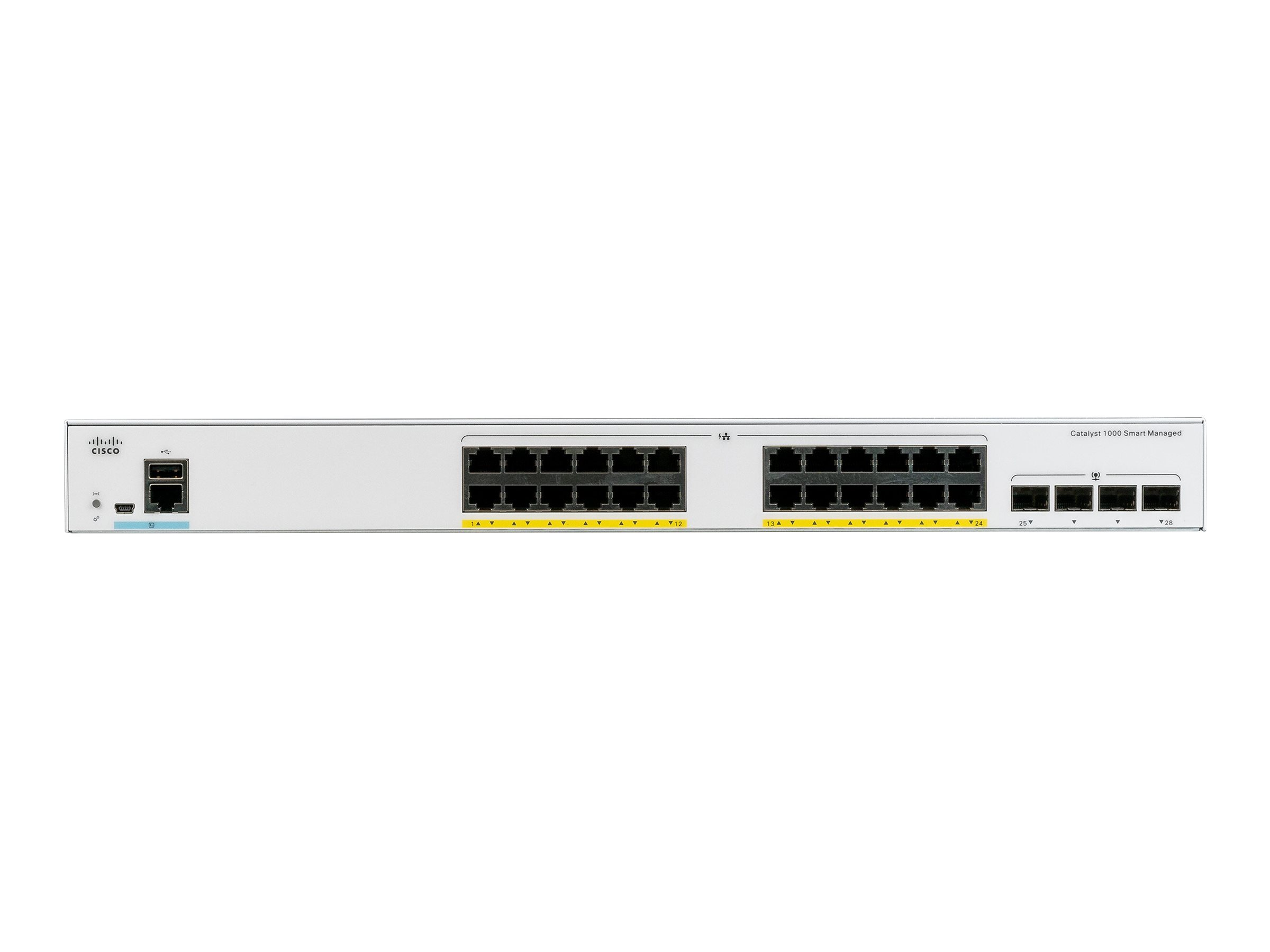 Cisco Catalyst 1000-24P-4X-L - Commutateur - Géré - 13 x 10/100/1000 (PoE+) + 11 x 10/100/1000 + 4 x SFP+ 10 Go (liaison montante) - Montable sur rack - PoE+ (195 W) - C1000-24P-4X-L - Concentrateurs et commutateurs gigabit